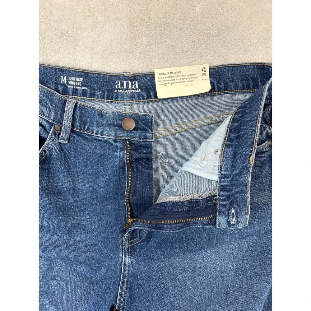ana Jeans 14 Blue Denim Medium Wash High Rise Wide Leg NWT - Picture 3 of 9